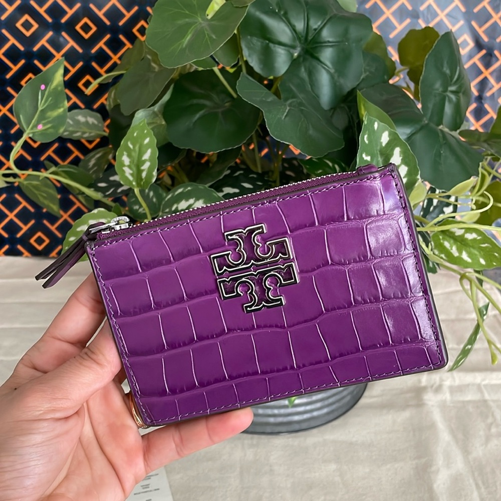 New✨ tory burch britten embossed zip card case wild thistle - Picture 4 of 12